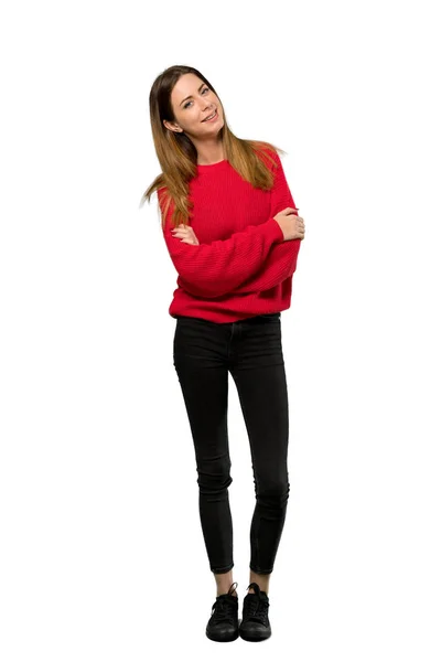 Een Full Length Schot Van Een Jonge Vrouw Met Rode — Stockfoto
