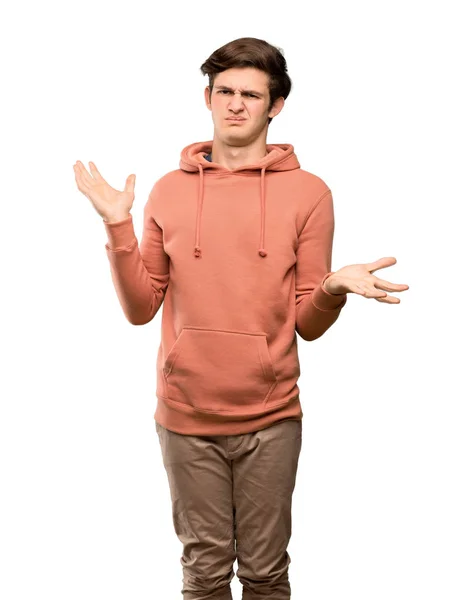 Teenager Man Sweatshirt Unhappy Because Understand Something Isolated White Background — Stock Photo, Image
