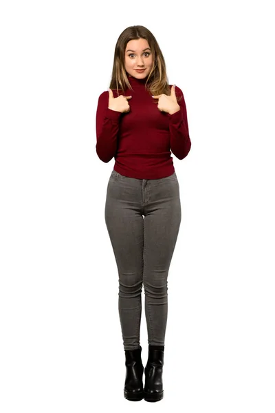 Full Length Shot Teenager Girl Turtleneck Surprise Facial Expression Isolated — Stock Photo, Image