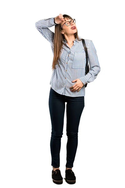 Full Length Shot Woman Glasses Tired Sick Expression — Stock Photo, Image