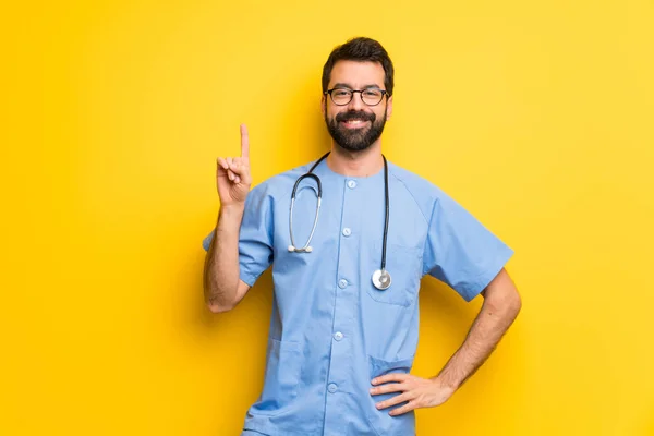 Surgeon Doctor Man Showing Lifting Finger Sign Best — Stock Photo, Image