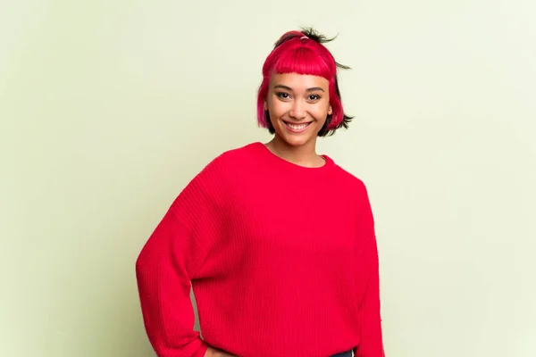 Young woman with red sweater With happy expression