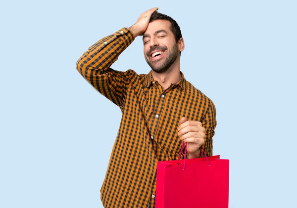 Hombre Con Bolsas Compras Acaba Darse Cuenta Algo Tiene Intención —  Fotos de Stock