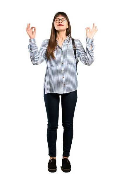 Tirador Cuerpo Entero Mujer Con Gafas Pose Zen —  Fotos de Stock