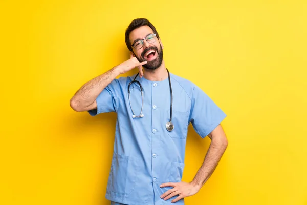 Surgeon Doctor Man Making Phone Gesture Call Back Sign — Stock Photo, Image