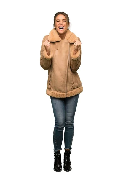 Bir Tam Uzunluklu Atış Bir Ceket Ile Ağız Geniş Açık — Stok fotoğraf