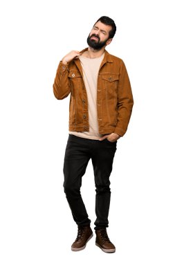 Yorgun ve hasta ifade izole beyaz arka plan üzerinde ile sakallı yakışıklı adam