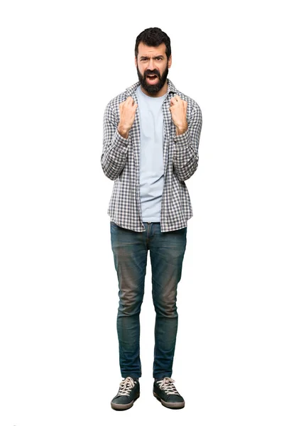 Hombre Guapo Con Barba Frustrado Por Una Mala Situación Sobre — Foto de Stock