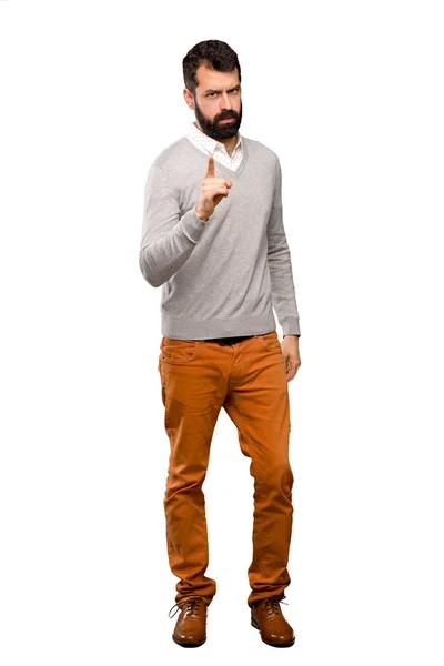 Hombre Guapo Frustrado Apuntando Hacia Frente Sobre Fondo Blanco Aislado — Foto de Stock