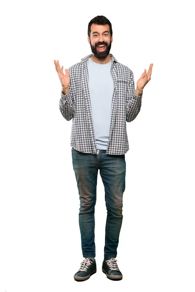 Hombre Guapo Con Barba Sonriendo Mucho Sobre Fondo Blanco Aislado —  Fotos de Stock