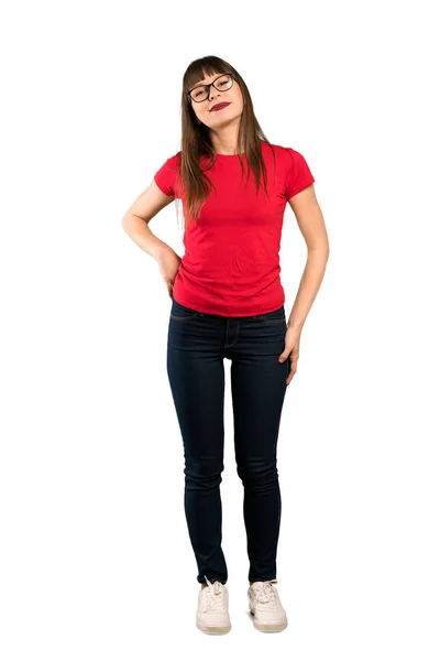 Foto Cuerpo Entero Mujer Con Gafas Con Gafas Sonriente —  Fotos de Stock