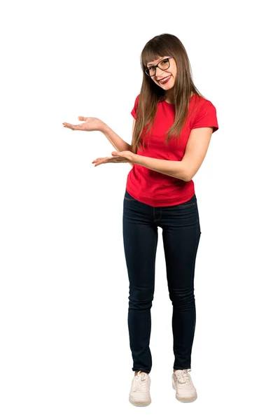 Full Length Shot Van Vrouw Met Een Bril Uitbreiding Van — Stockfoto