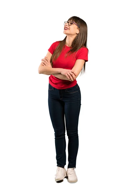 Colpo Pieno Donna Con Gli Occhiali Felice Sorridente — Foto Stock