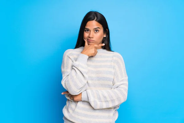 Young Colombian Girl Sweater Looking Front — Stock Photo, Image