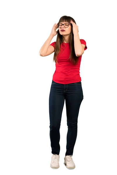 Full Length Shot Woman Glasses Headache — Stock Photo, Image