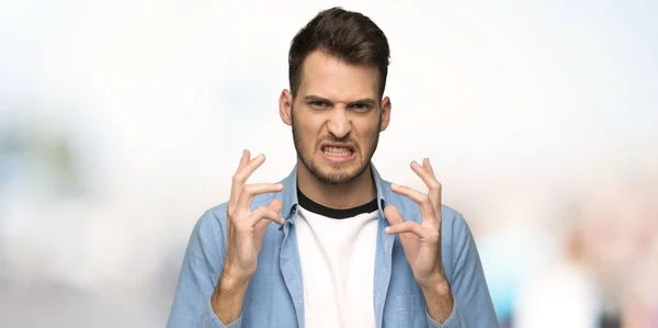 Handsome Man Frustrated Bad Situation Outdoors — Stock Photo, Image