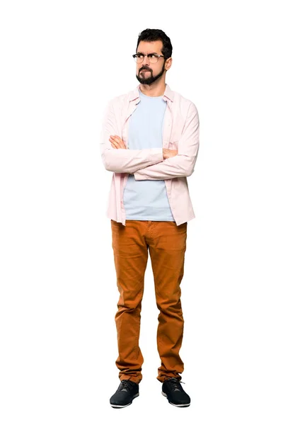 Full Length Shot Handsome Man Beard Confuse Face Expression Isolated — Stock Photo, Image
