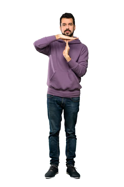 Full Length Shot Handsome Man Sweatshirt Making Time Out Gesture — Stock Photo, Image