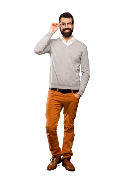 Hombre Guapo Con Gafas Sorprendido Sobre Fondo Blanco Aislado —  Fotos de Stock