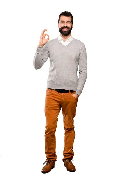 Handsome Man Showing Sign Fingers Isolated White Background — Stock Photo, Image