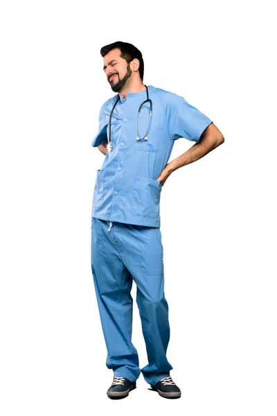 Full Length Schot Van Chirurg Dokter Man Lijden Aan Rugpijn — Stockfoto