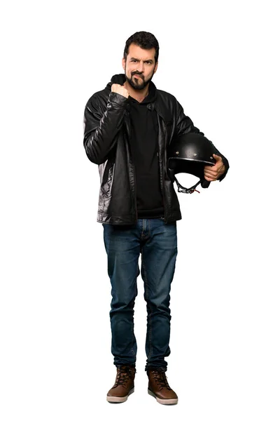 Full Length Shot Biker Man Angry Gesture Isolated White Background — Stock Photo, Image