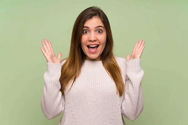 Young Girl White Sweater Surprise Facial Expression — Stock Photo, Image