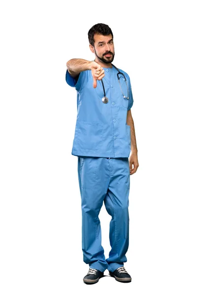 Full Length Shot Surgeon Doctor Man Showing Thumb Negative Expression — Stock Photo, Image