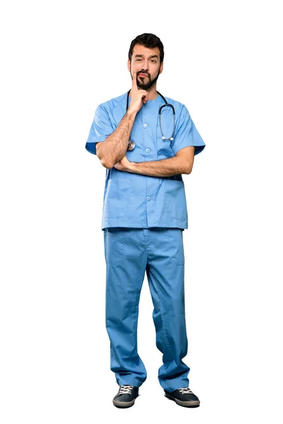 Full Length Shot Surgeon Doctor Man Looking Front Isolated White — Stok Foto