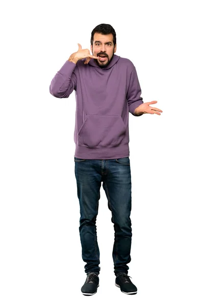 Full Length Shot Handsome Man Sweatshirt Making Phone Gesture Doubting — Stock Photo, Image