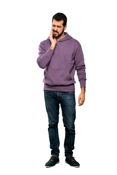 Full Length Shot Handsome Man Sweatshirt Toothache Isolated White Background — Stock Photo, Image