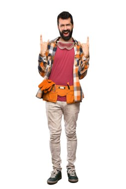 Esnaf yapma rock jest izole beyaz arka plan üzerinde dostum.