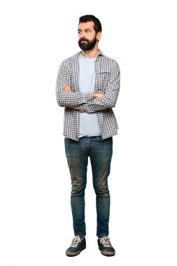 Sakal portre izole beyaz arka plan üzerinde olan yakışıklı adam