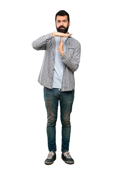 Bonito Homem Com Barba Fazendo Tempo Fora Gesto Sobre Fundo — Fotografia de Stock