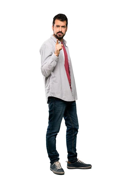 Full Length Shot Handsome Man Beard Frustrated Pointing Front Isolated — Stock Photo, Image