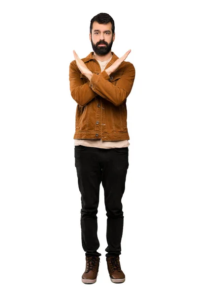 Hombre Guapo Con Barba Haciendo Ningún Gesto Sobre Fondo Blanco —  Fotos de Stock