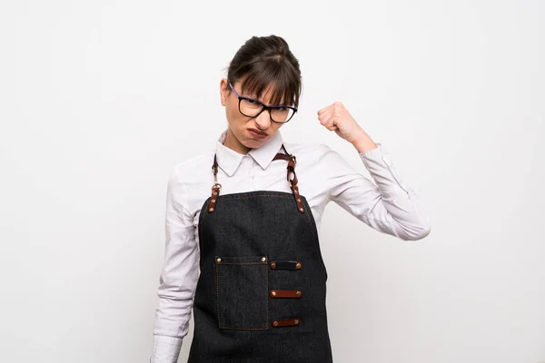 Young Woman Apron Angry Gesture — Stock Photo, Image