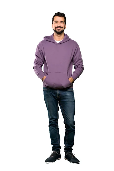 Full Length Schot Van Knappe Man Met Sweatshirt Lachen Geïsoleerde — Stockfoto
