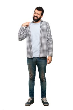 Yorgun ve hasta ifade izole beyaz arka plan üzerinde ile sakallı yakışıklı adam