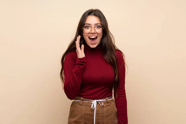 Teenager Girl Glasses Surprise Shocked Facial Expression — Stock Photo, Image