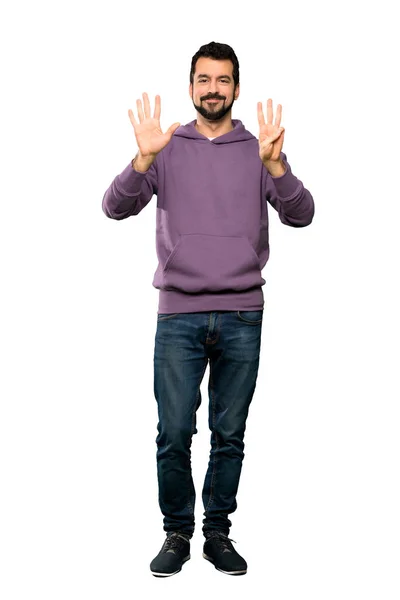 Full Length Shot Van Knappe Man Met Sweatshirt Tellen Acht — Stockfoto