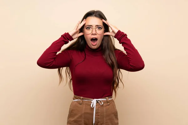 Teenager Girl Glasses Surprise Expression — Stock Photo, Image