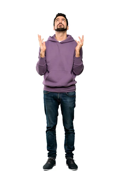 Full Length Shot Handsome Man Sweatshirt Frustrated Bad Situation Isolated — Stock Photo, Image