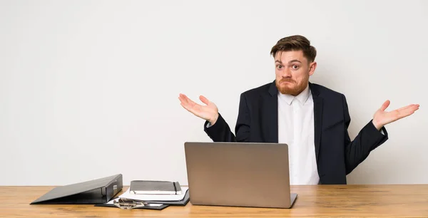 Businessman Office Having Doubts While Raising Hands — Stock Photo, Image