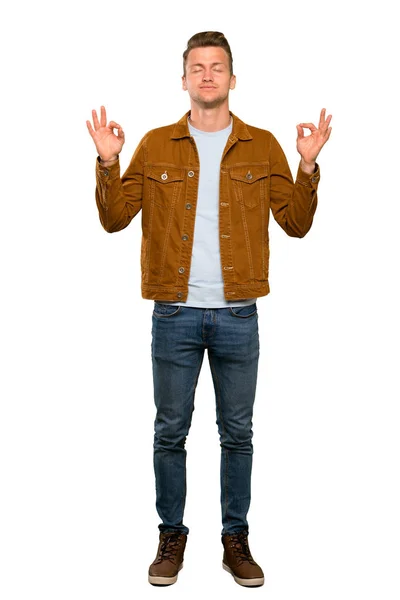 Blonde Handsome Man Zen Pose — Stock Photo, Image