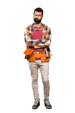 Ustalar insan izole beyaz arka plan üzerinde üzgün hissi