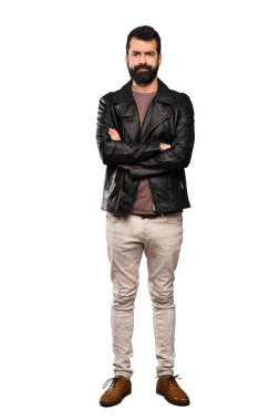 Sakal duygu üzgün izole beyaz arka plan üzerinde olan yakışıklı adam