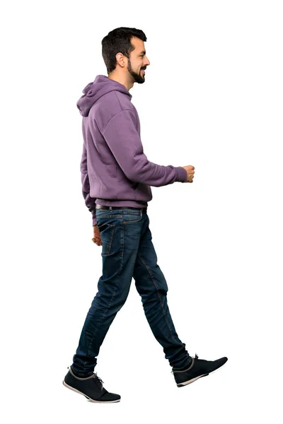 Tirador Cuerpo Entero Hombre Guapo Con Sudadera Caminando Sobre Fondo — Foto de Stock