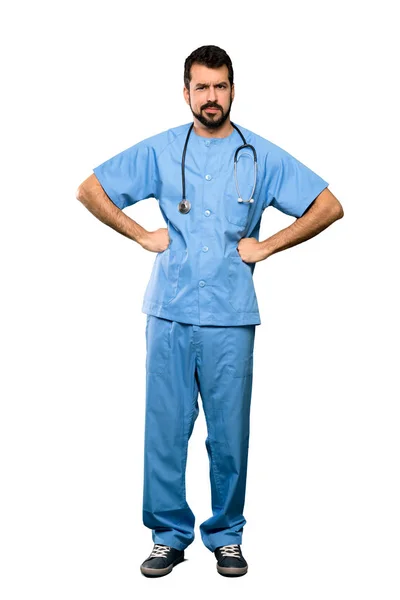 Full Length Shot Surgeon Doctor Man Angry Isolated White Background — Stock Photo, Image