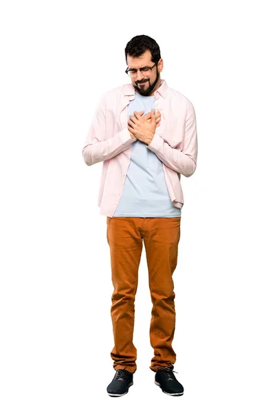 Tiro Completo Homem Bonito Com Barba Tendo Uma Dor Coração — Fotografia de Stock